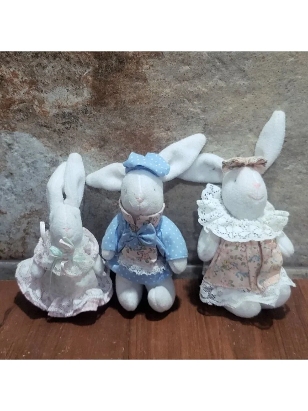 VTG Handmade Folk Art Cloth Bunny Rabbit Dolls Lot 3 Country Cottagecore Easter